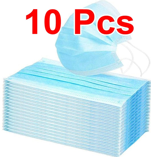 Disposable 3-Ply Face Masks with Elastic Ear Loops – 10 Pack | Breathable & Comfortable
