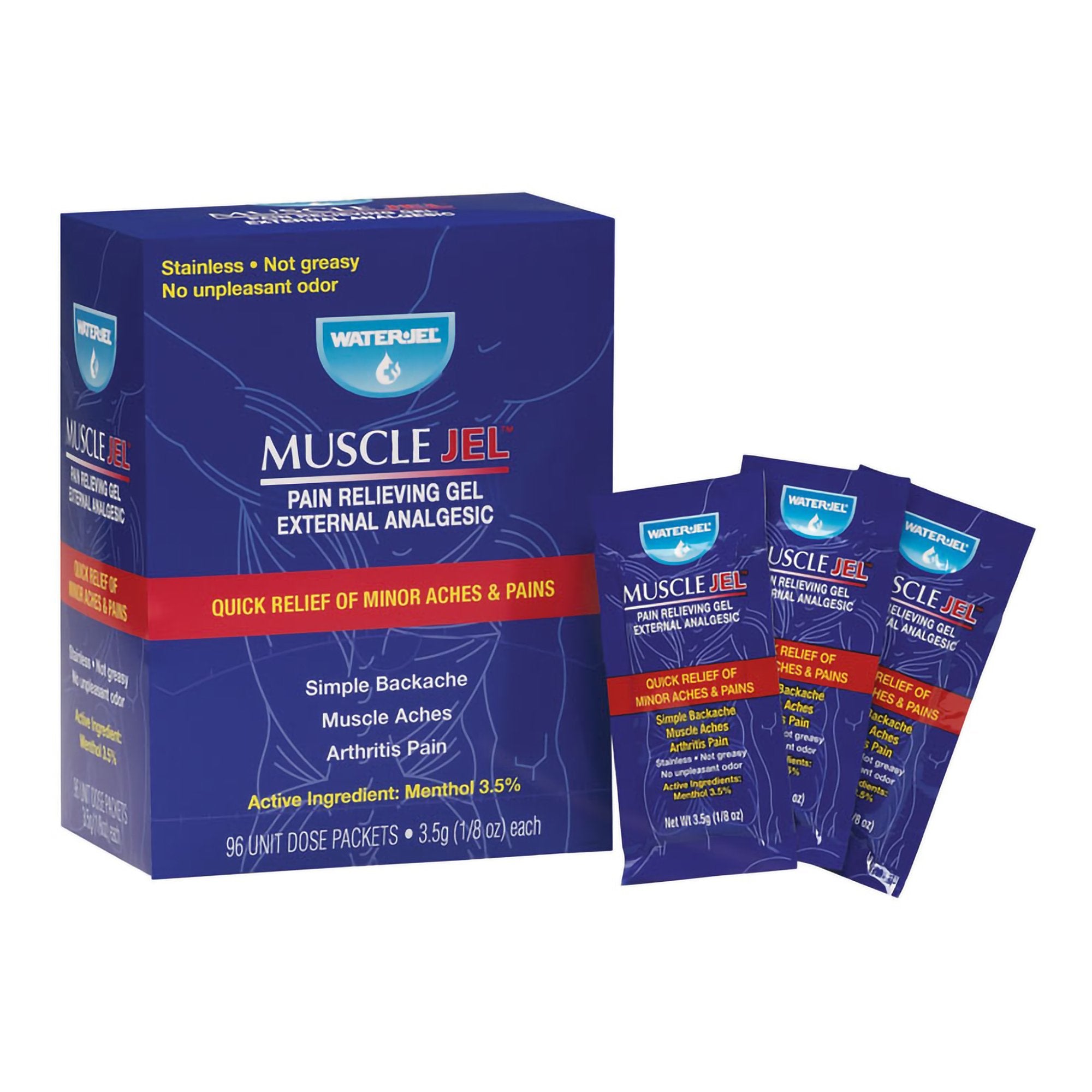 Muscle Jel™ 3.5% Menthol Pain Relief Gel – 3.5g Packets, 96/Box